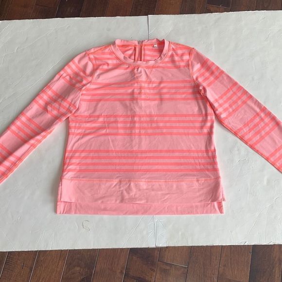 Lululemon Athletica Ocean Stripe Bleached Coral/Pop Orange pullover. size 6 - Picture 4 of 11